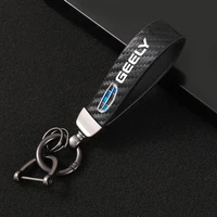 leather car keychain 360 degree rotating horseshoe key rings for geely atlas coolray mk cross emgrand gs gl styling accessories