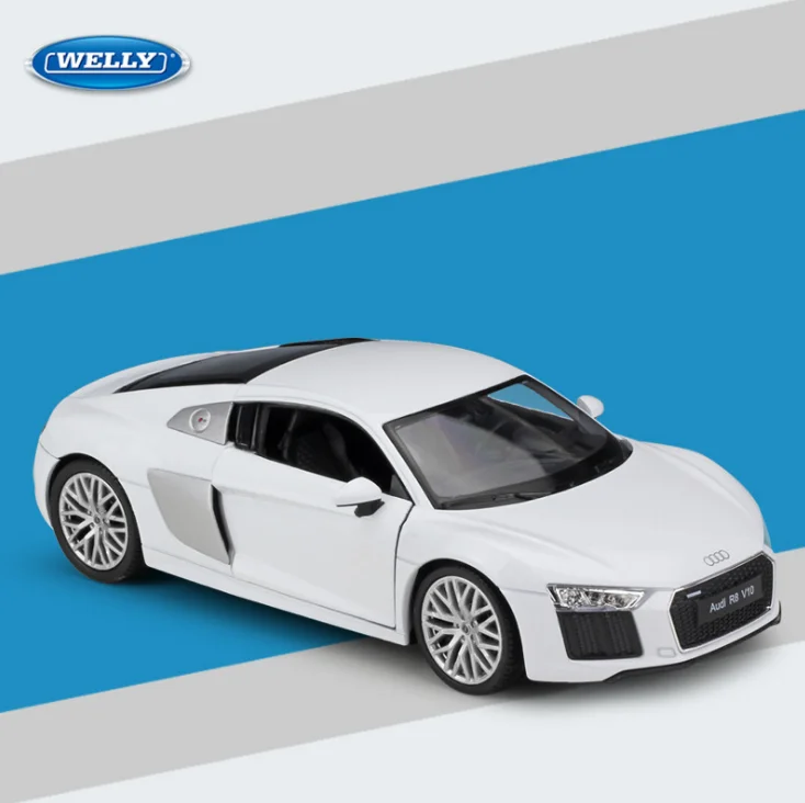 Модель автомобиля WELLY 1:24 AUDI R8 из сплава литая матовая черная для детей подарок на