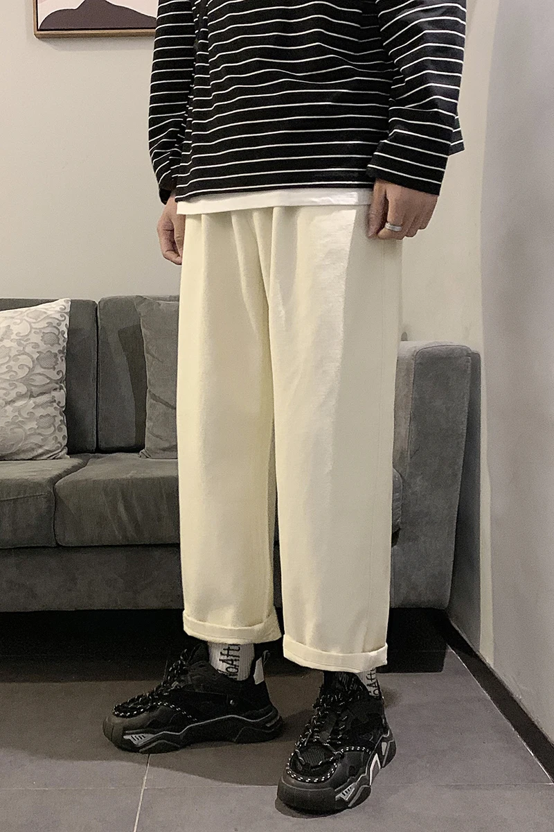 

2020 Spring And Autumn New Youth Popular Solid Color Cropped Jeans Fashion Casual Loose Straight Pants Beige / Blue M-2XL