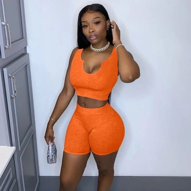 

Sportswear Skinny Shorts Sets Summer Clothes for Women Tracksuit Two Piece Outfits Tank Crop Top and Biker Shorts 2 Piece Set