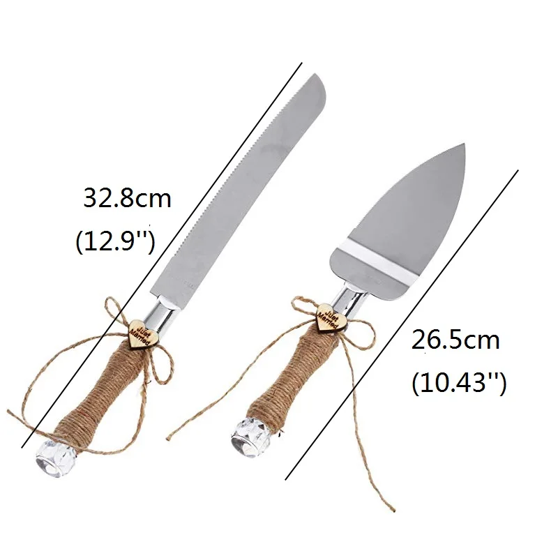 2 шт. торт Ножи комплект лопат Свадебная вечеринка из натурального джута ручки