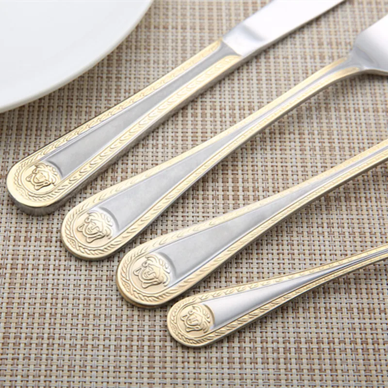 4 Pieces/set of Cutlery Retro Western Food Gold-plated Knife Golden Set Stainless Steel Steak | Дом и сад