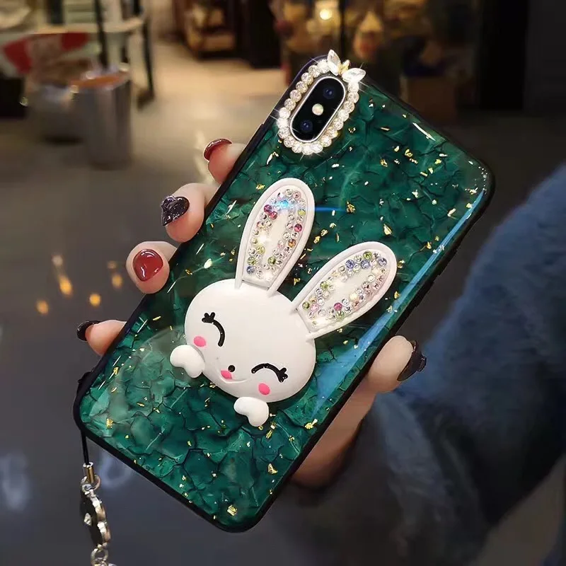 Роскошный Капа Bling Diamond белый кролик с ушами стенд эпоксидный мрамор мягкий чехол