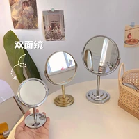 desktop rose gold bathroom makeup mirror rotatable double sided beauty vanity mirror oval rose sculpture beauty backlit mirror
