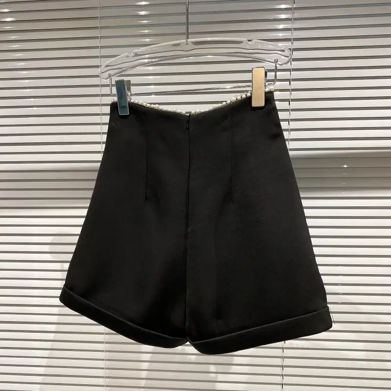 

2021 Summer New Fashion Straight-Leg Pants Women Pure Color Single-Breasted Multi-Pocket High Waist Suit Shorts Female