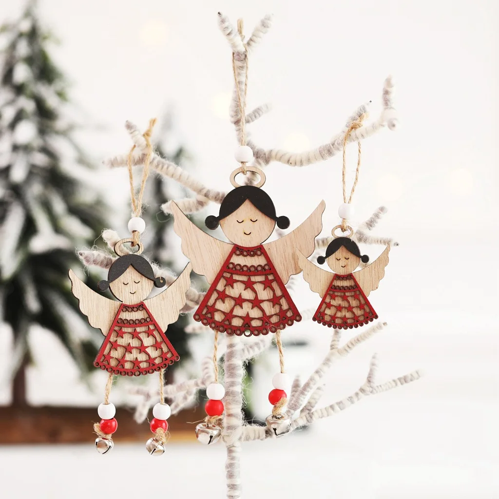 

New cute angel girl wooden pendant Christmas tree toy ornaments creative painted angel Christmas decoration home children gifts