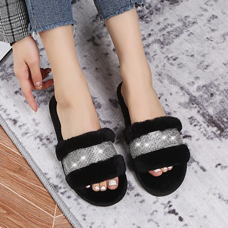 

BEVERGREEN Winter Women House Slippers Faux Fur Warm Flat Shoes Female Slip on Home Furry Ladies Slippers Size 36-43 Wholesale
