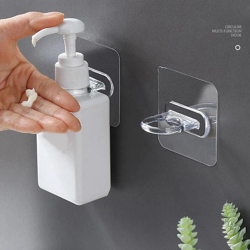 

Multifunctional Round Hooks Strong Self Adhesive Door Wall Shower Bottle Hooks Transparent Wall Storage Sucker For Household