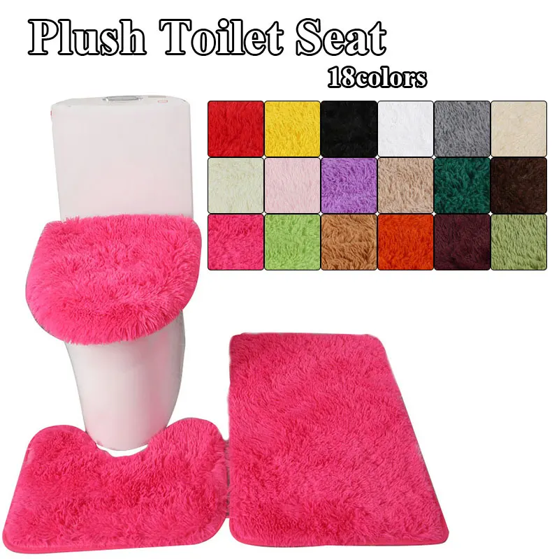 

3pcs/set Solid Color Bathroom Mat Set Bathroom Supplies Soft Solid Color Toilet Fluffy Hairs Bath U-shaped Floor Mat Door Mat