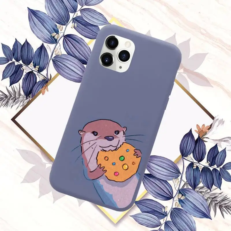 

cute cartoon otter Phone Case Purple Candy Color for iPhone 11 12 mini pro XS MAX 8 7 6 6S Plus X SE 2020 XR