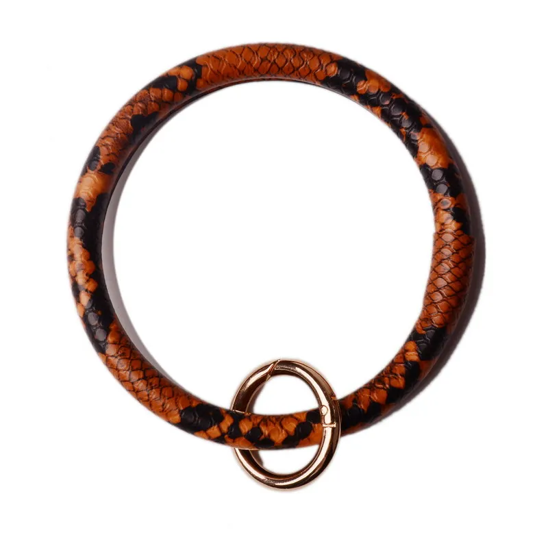 snakeskin-brown Модное ретро большое круглое кожаное наручное украшение кольцо для ключей преувеличенный Многоцветный Сплав леопардовые Цветы брелок для ключей в стиле унисекс ювелирные изделия Bijoux - Цвет: snakeskin-brown
