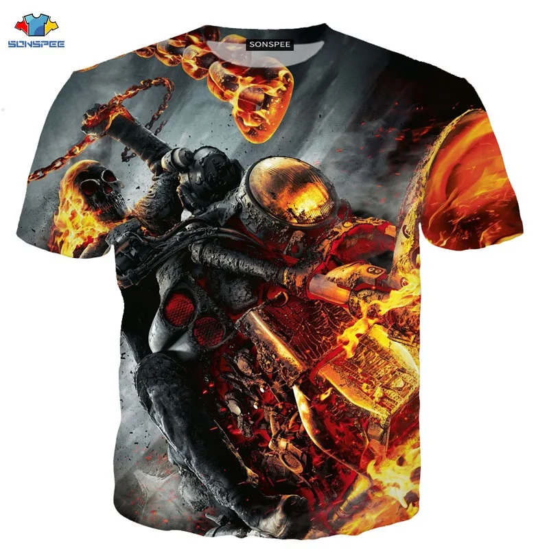 SONSPEE/Новинка футболка с сахарным черепом Мужская модная хвостом пламенем рыцаря