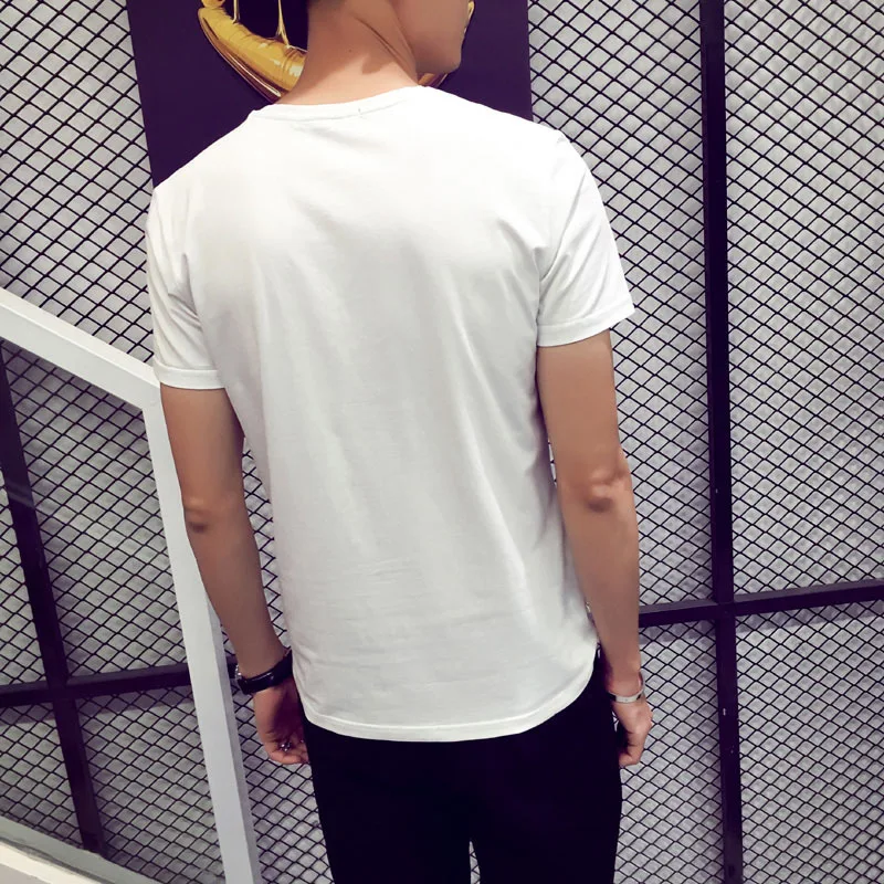 Новинка 2019 Стильная однотонная футболка с коротким рукавом Мужская одежда
