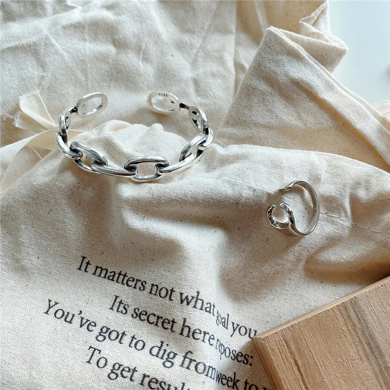 

RUIYI Real 925 Sterling Silver Korean Style Women Exquisite Buckle Chain Chic Bangles Vintage Minimalist Simple Classic Bangles