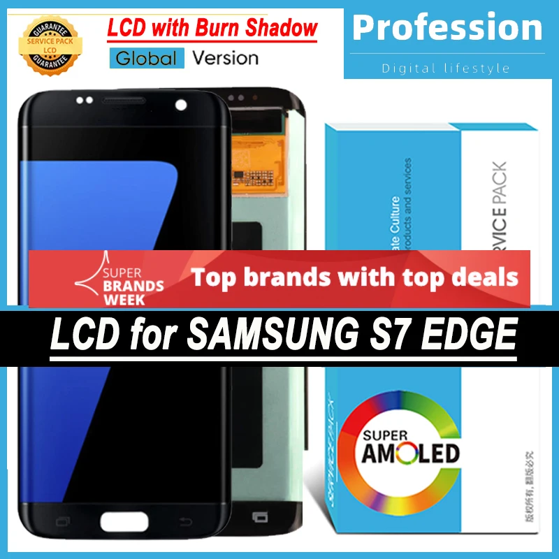 100% протестированный 5 'ɺMOLED дисплей с ожоговым тенем для Samsung Galaxy S7 edge G935 G935F ЖК