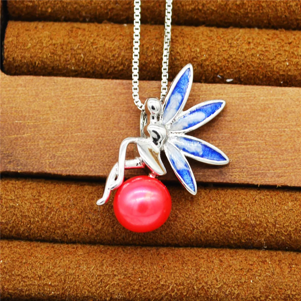 Sterling Silver Enamel Fairy Pendants Mountings For Pearl Diy Jewelry, Design Pearl Pendants Fitting With Pearl Seat PS3MDZ013