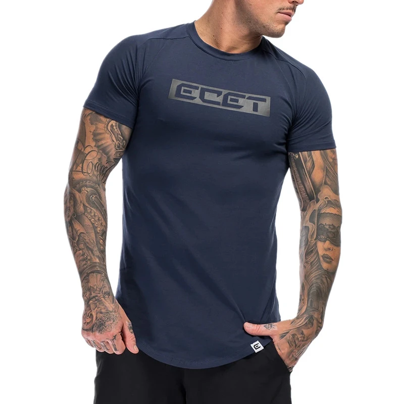 Новое поступление 2020 темно синяя футболка Stringer мужские тренажеры бодибилдинг и