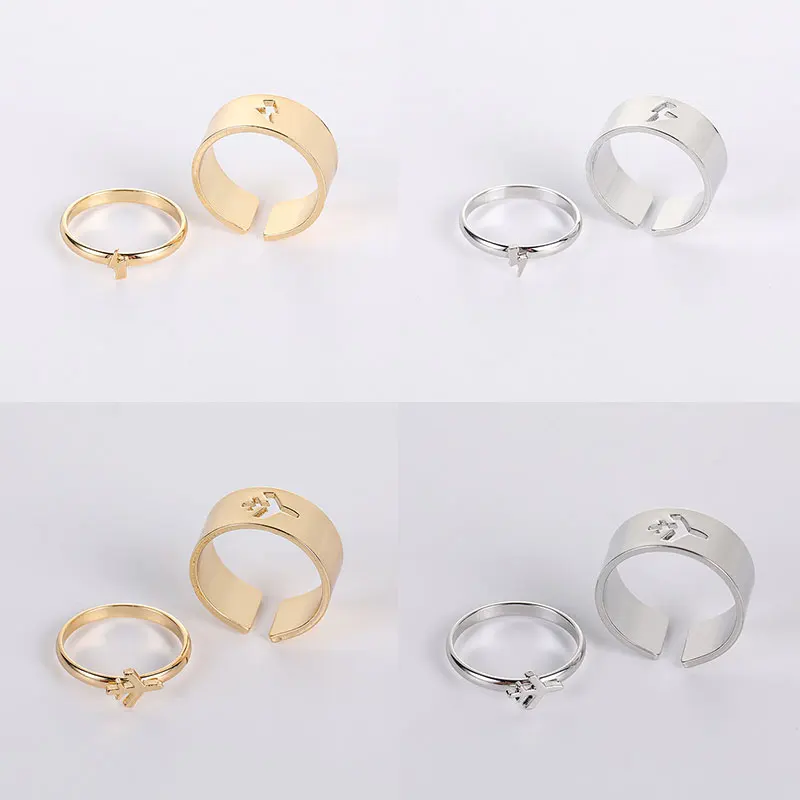 

Lightning Bolt Couple Promise Ring Set - Lightning Bolt Jewelry His and Her Ring, Alternative Minimalist Simple Matching Ring