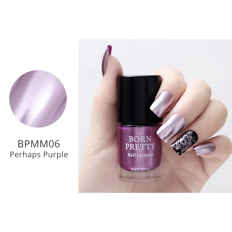 BORN PRETTY 9 мл металл с эффектом зеркала лак для ногтей фиолетовый розовый Золотой Серебряный хромированный лак для ногтей металлический дизайн ногтей - Цвет: BPMM06