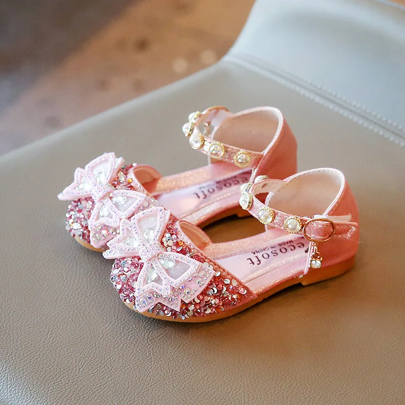 

Girls Sequins Bow Princess Sandals Fashion Kids Pu Leather Sandals Children's Rhinestone Party Wedding Shoes G573