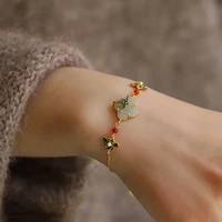 four leaf clover bracelet for woman gold vintage chinese style painted enamel imitation hetian jade bracelets jewelry wholesale