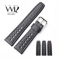 rolamy 20 22mm real calf leather replacement wrist watch band strap belt with silver buckle for tag heuer iwc seiko omega tudor