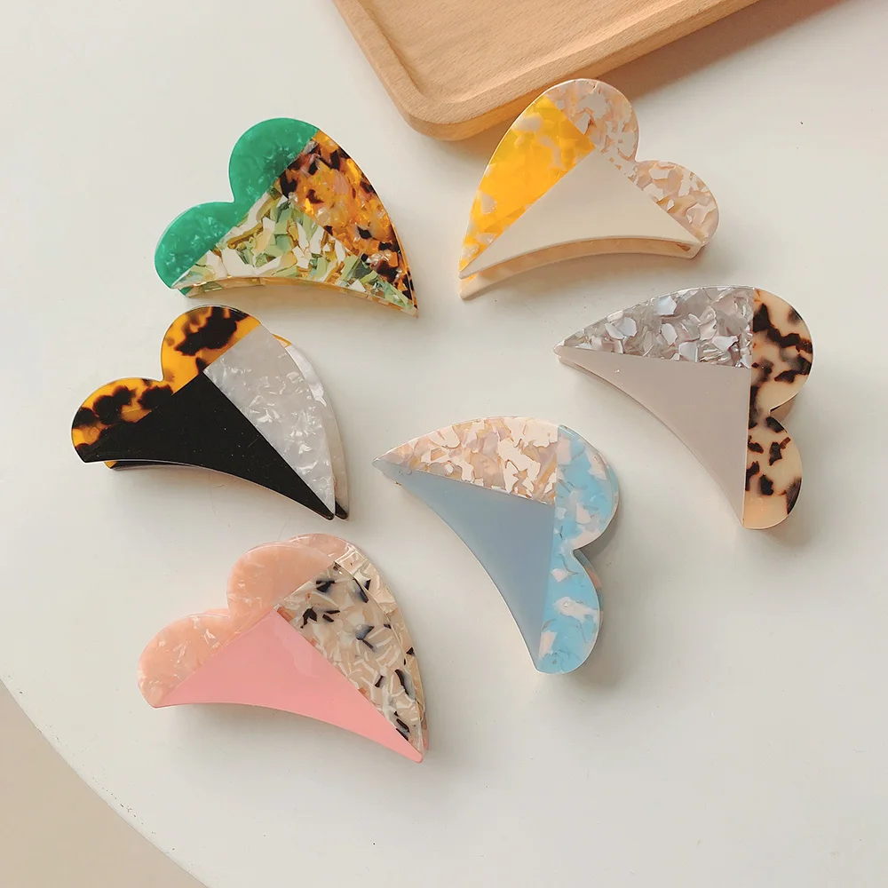 

Женская заколка для волос в форме сердца, яркая заколка для волос из ацетатного волокна, аксессуар для волос