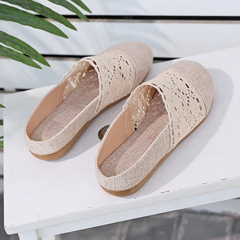 Новинка 2019 сетчатые тапочки на плоской подошве женская мягкая обувь без застежки