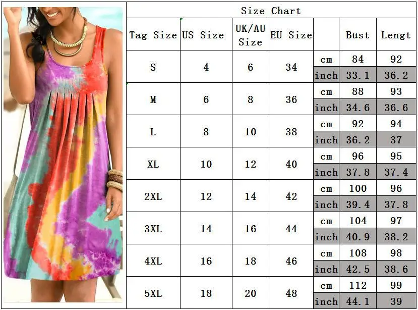

2021 Summer Sexy Women's Sleeveless Round Neck and Big Sleeve Short Skirt Printed Tie-Dye Printed Dress