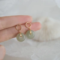 pure natural jade jewelry 14k yellow gold drop earring for women aretes de mujer emerald gemstone 14 k gold color earring women