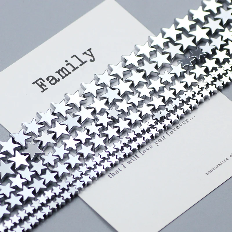 Натуральный камень в виде пентаграммы цвета гематита с бисерной звездой