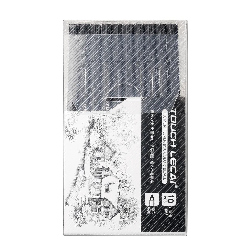 

10Pcs/set Pigment Liner Micron Ink Marker Pen Based Brush Markers Different Tip Black Fineliner Sketching Drawing Pens Stationer