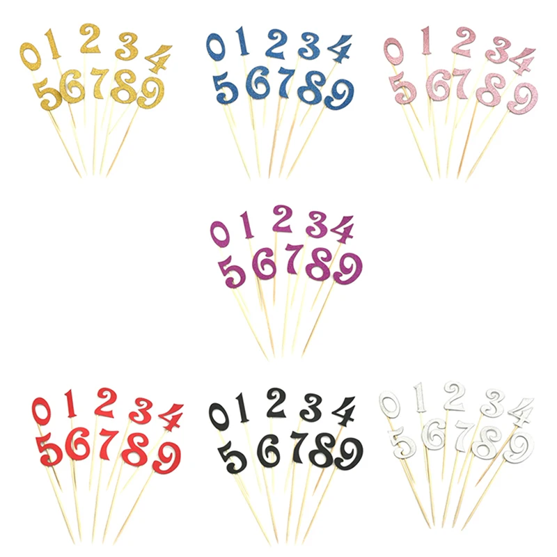 

10pcs/set Number Pattern Birthday Cake Topper 7 Color Acrylic Golden Children Birthday Anniversary Party Decoration