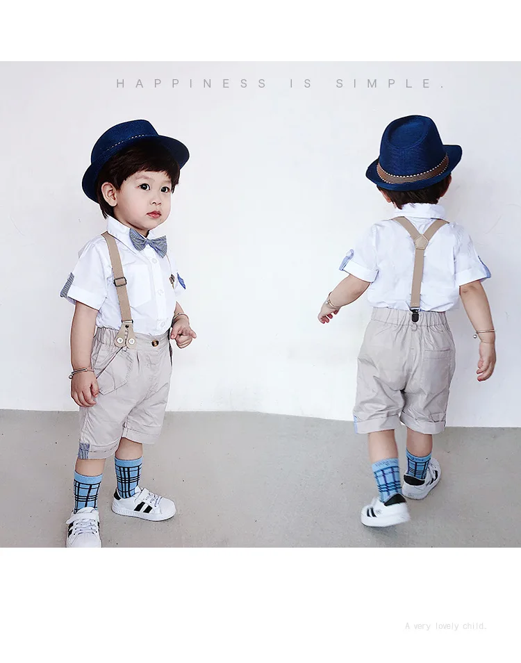 

Boys clothes sets summer cotton treasure gentleman bow tie short-sleeved children baby clothing kids boy outfi school uniform