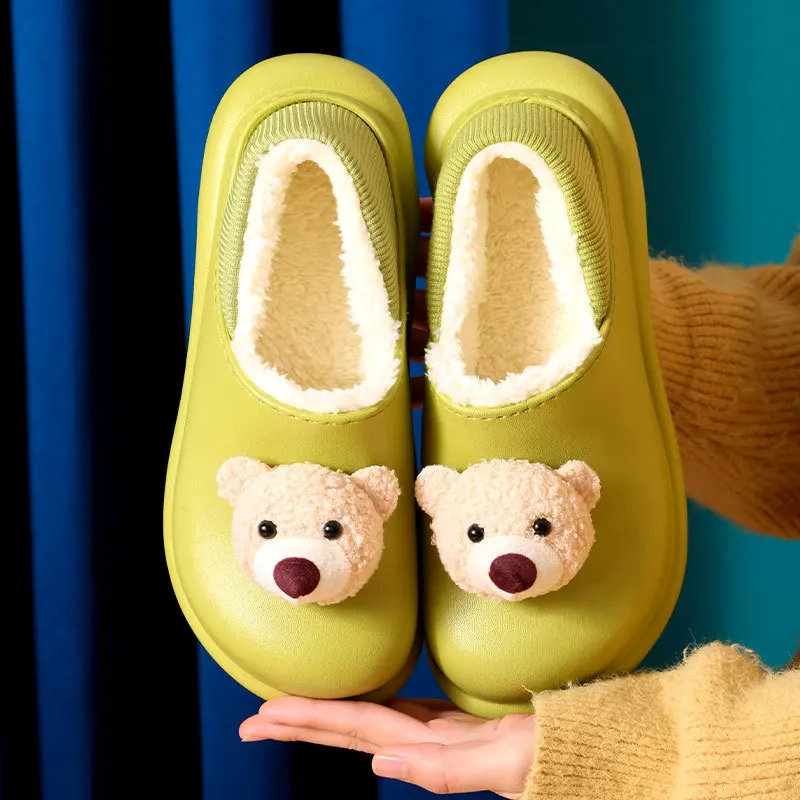 Waterproof Winter Home Slippers Women Plush Warm Non-Slip Outdoor Rabbit Bear Cotton  Unisex Men Slippers Comfort Soft Sole