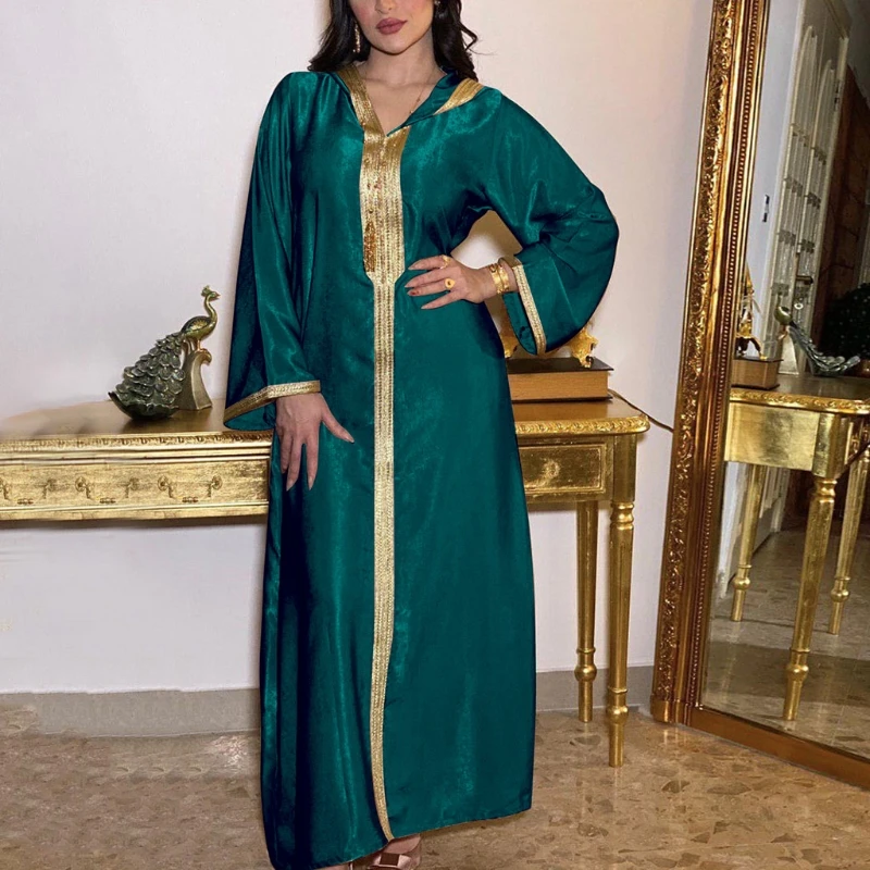 Женское бархатное платье макси с длинным рукавом, с капюшоном и вышивкой