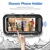 wall mounted shower phone holder waterproof self adhesive holder touch screen bathroom phone shell shower sealing storage box