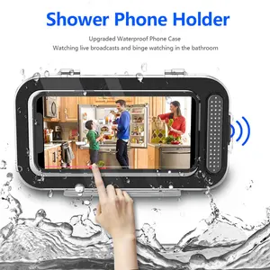 wall mounted shower phone holder waterproof self adhesive holder touch screen bathroom phone shell shower sealing storage box free global shipping