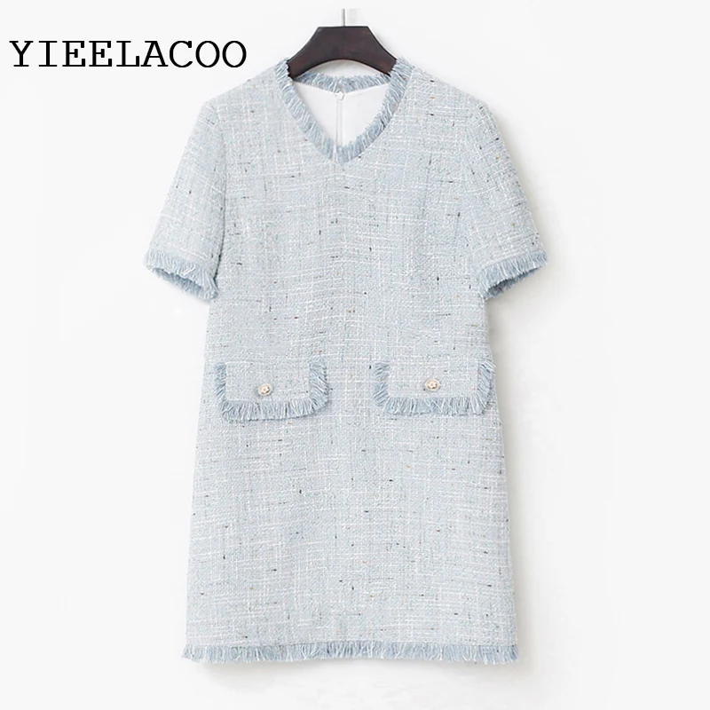 

Elegant Blue Socialite Spring/Autumn French Style Tweed Thin Women's Dress 2021 New Mini dress