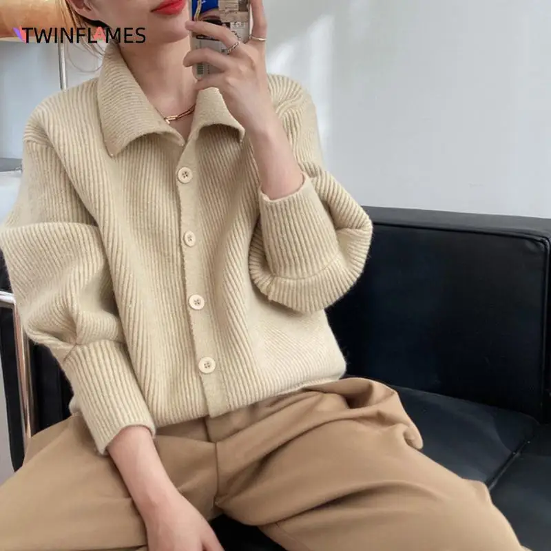 

TWINFLAMES Korean Turtleneck Autumn Winter Cardigan Sweaters Women Cashmere Soft Loose Knitted Jumper Blouse Top Female