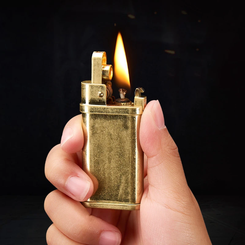 

Brass Flint Free Fire Lighter Retro Torch Grinding Wheel Kerosene Gasoline Pipe Lighter Cigarette Oil Windproof Gadgets For Men