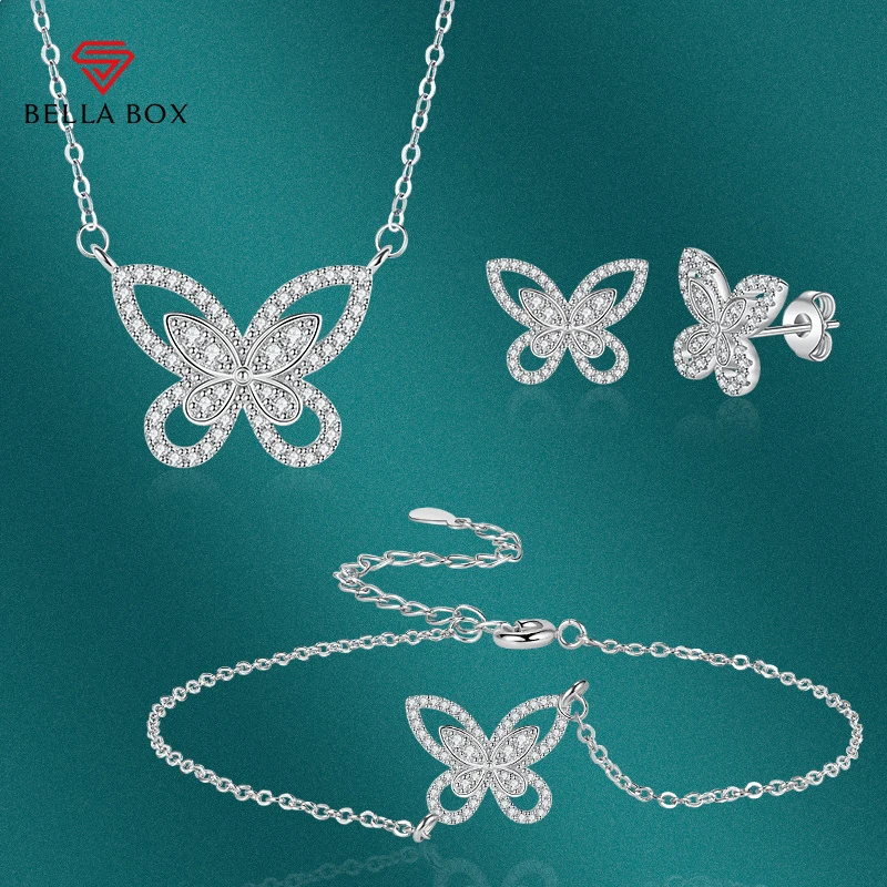 

Bella Box Butterfly Zircon Jewelry Set For Women 925 Sterling Silver 15*20mm Wedding Anniversary Fine Jewelry Female Gifts
