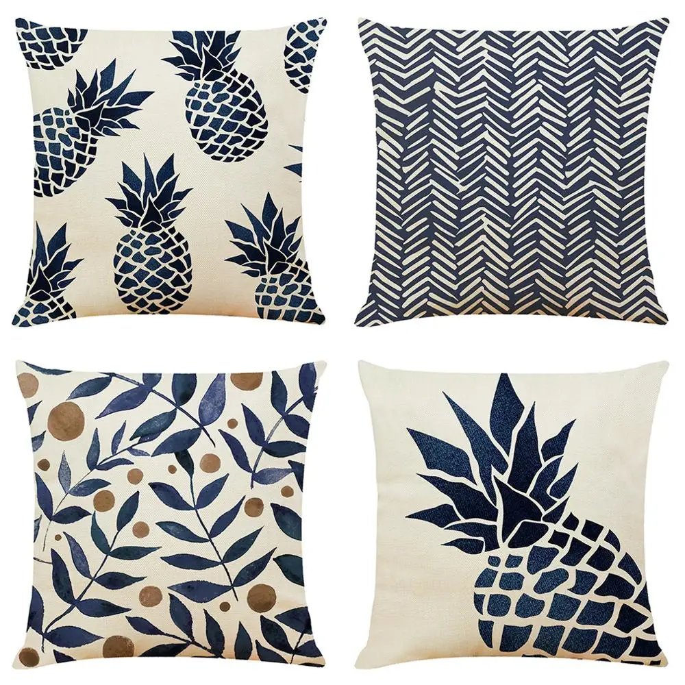 

Leaf Pineapple Print Cushion Cover Decorative Pillows Fashion Seat Cushions Home Decor Soft Flax Throw Pillow Sofa Pillowcase