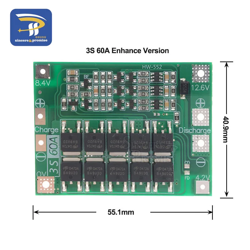60A Enhance 3S 40A 60A литий-ионная литиевая батарея 18650 зарядное устройство PCB плата защиты BMS с балансом для электродвигателя 11,1 В 12,6 в Lipo ячейка - Цвет: 60A Enhance