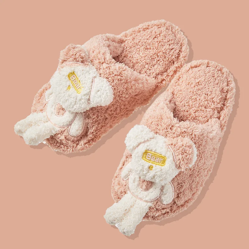 Boys Autumn Winter Slippers Girls Cute Bear Home Shoes Children Warm Fur Slipper Kids Home Slippers Parent-child Shoes
