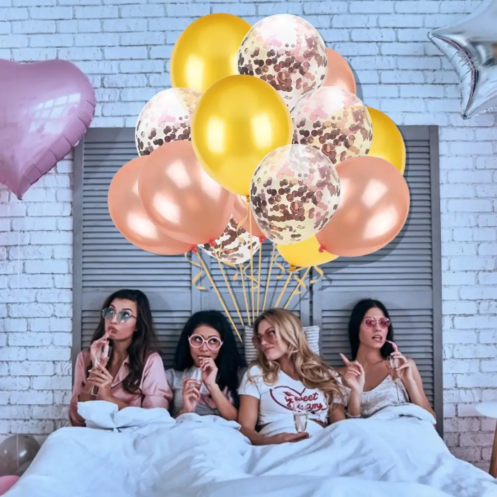 

15pcs Rose Gold Balloons Confetti Set Chrome ballon Birthday deco Party Wedding Decoration Wedding Anniversary globals Metallic