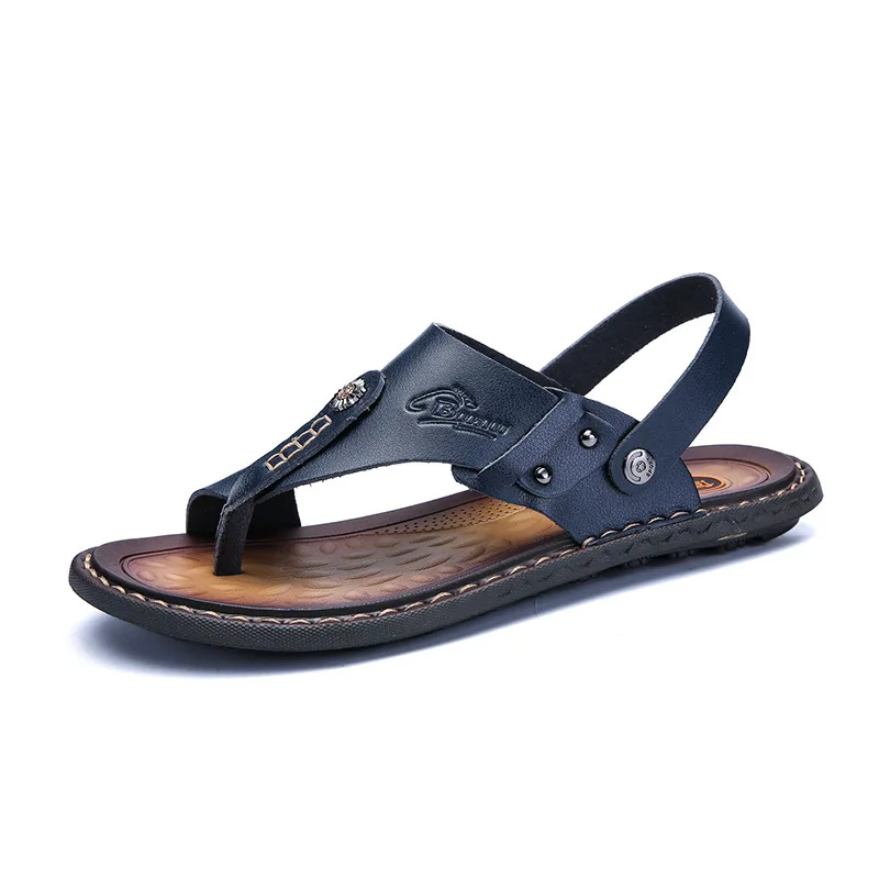 2021 Summer Shoes Men Beach Slippers Flat Casual Fashion Brand Flip Flops Black Blue KA3515 | Обувь
