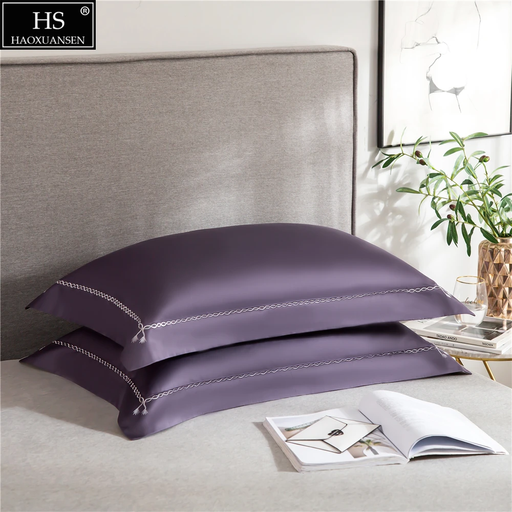 

2Pcs/1Pair Pure Color Nordic Modern Style Design Pillowcase 400TC Purple/Sky Blue/Silver Grey Pillow Cover 3Color Pillow Sham