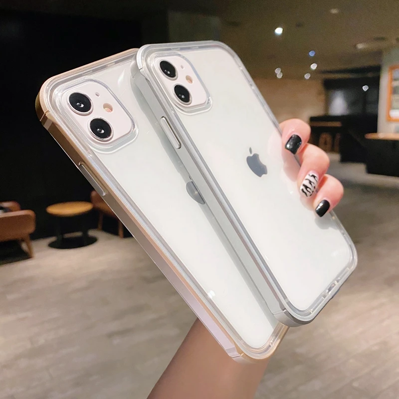 

Transparent Metallic bumper shockproof case for iphone 11 13 12 pro max Protective cover Iphone 11 13 Mini x xr xs 7 8plus Capa