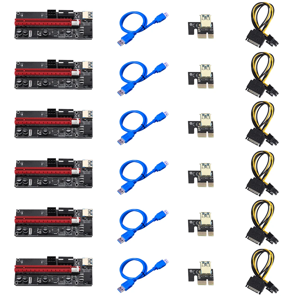 

6pcs VER009 USB 3.0 PCI-E Riser VER 009S Express 1X 4x 8x 16x Extender pcie Riser Adapter Card SATA 15pin to 6 pin Power Newest